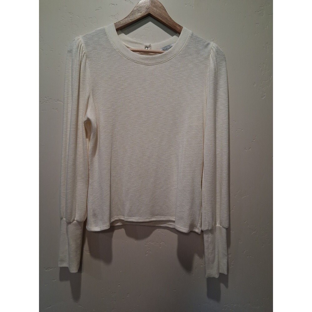 Michael Stars Women's Medium Sweater Ivory Knit Lightweight Long Cuffs Buttons